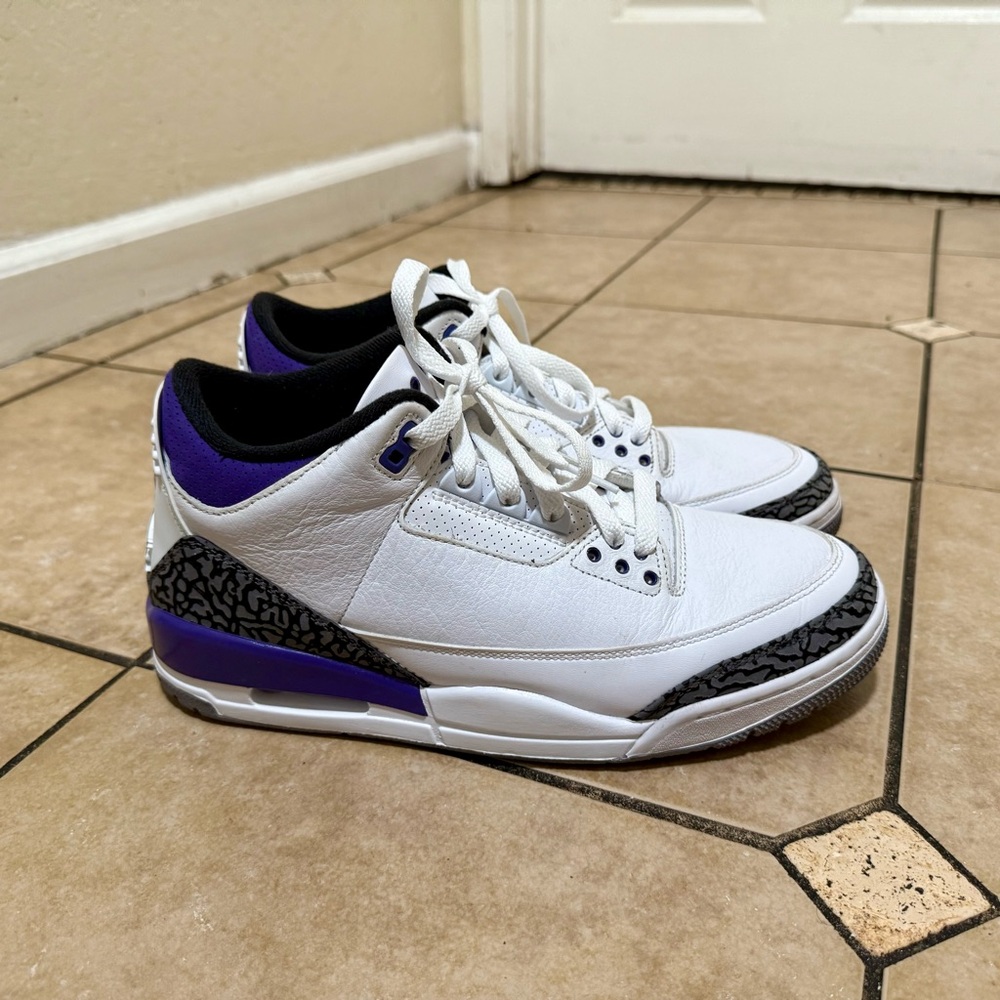 Men's White and Purple Jordan 3 Retro